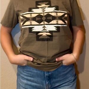 Geometric Pattern Short Sleeve Tee - Brown